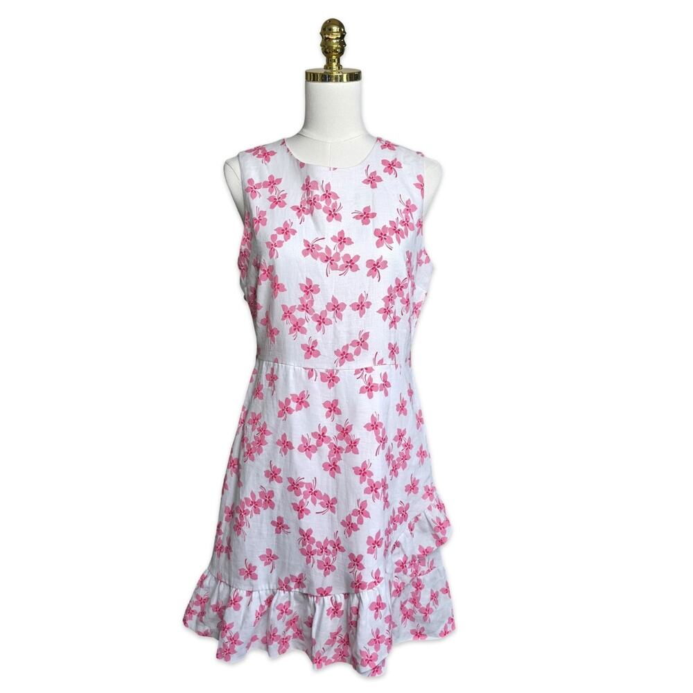 Draper James Pink Floral Linen Ruffle Hem Dress Size 6